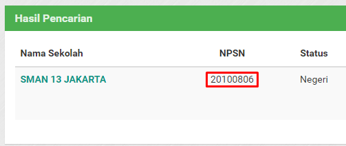 hasil pencarian NPSN
